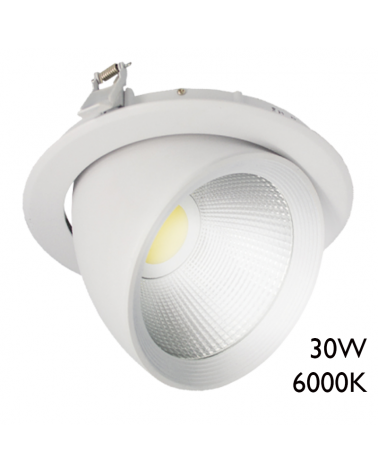 Aro downlight redondo LED 30W aluminio blanco empotrable 21,5cm basculante