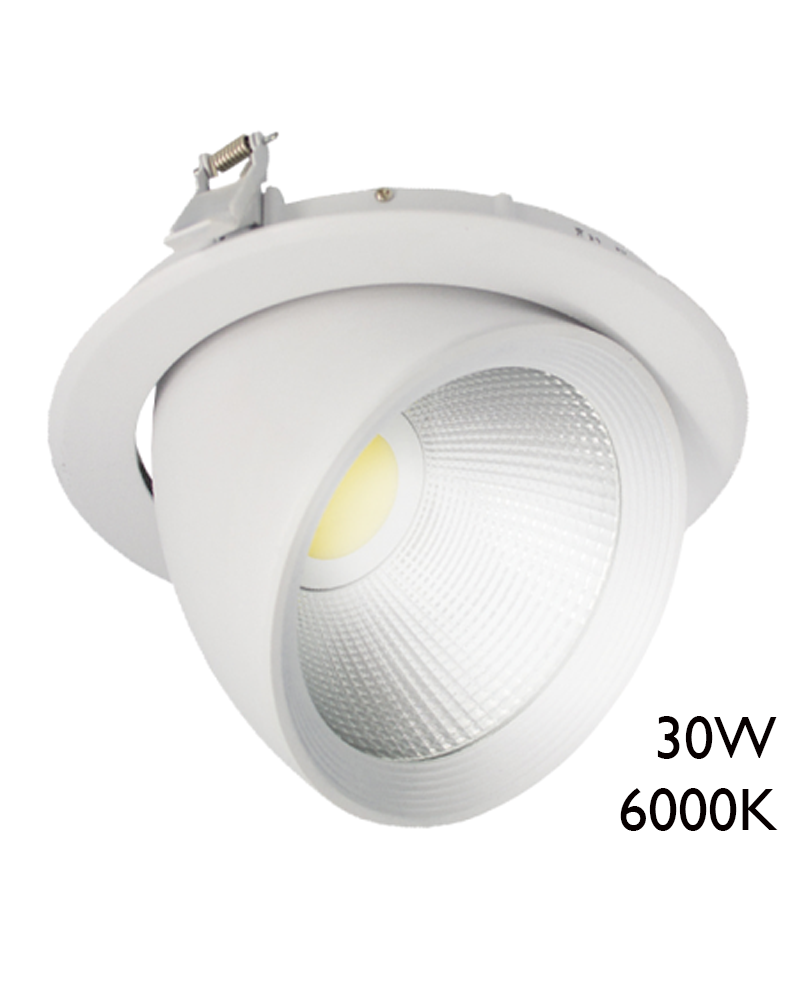 LED Round downlight ring 30W white aluminum recessed 21,5cm tilting