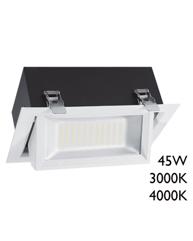 LED Rectangular downlight 45W white lacquered aluminum recessed 21.5cm tilting