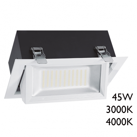 Downlight rectangular LED 45W aluminio lacado blanco empotrable 21,5cm basculante
