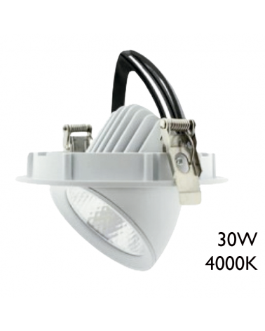 Aro downlight redondo LED 30W aluminio blanco empotrable 22cm basculante