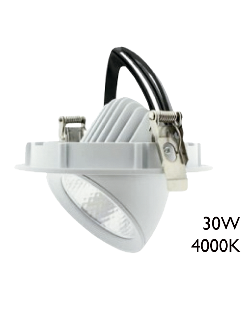 LED Ring round downlight 30W white aluminum recessed 22cm tilting