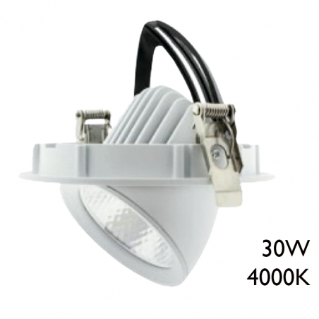 Aro downlight redondo LED 30W aluminio blanco empotrable 22cm basculante