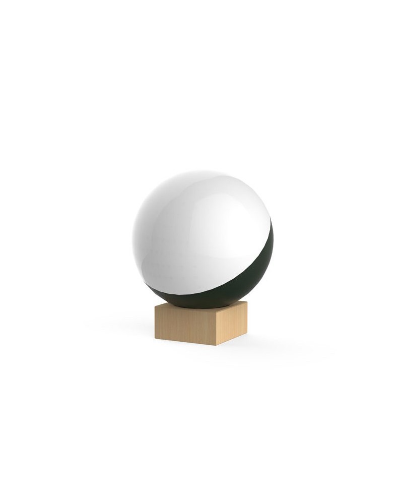 Lámpara de Diseño de mesa esfera móvil de 35cm con soporte madera fresno 8cm E-27