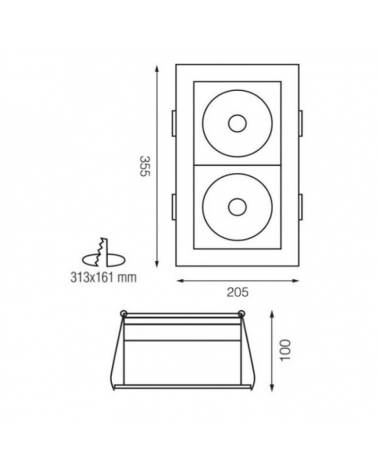 Cardan double aluminum recessed 35.5cm tilting GU10