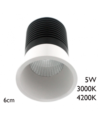 Spot LED downlight redondo 5W aluminio empotrable 6cm blanco y negro