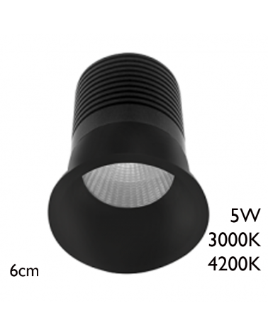 Spot LED downlight redondo 5W aluminio empotrable 6cm negro