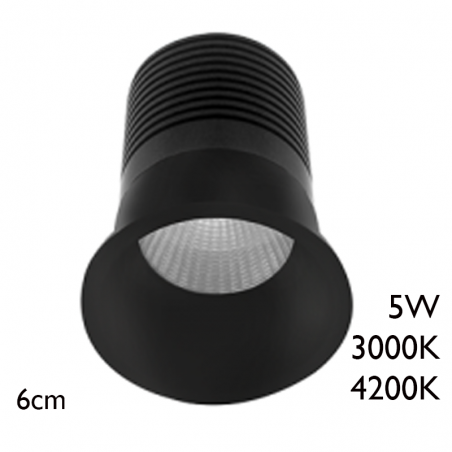 Spot LED downlight redondo 5W aluminio empotrable 6cm negro