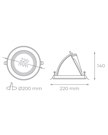Aro downlight redondo LED 30W aluminio blanco empotrable 22cm basculante