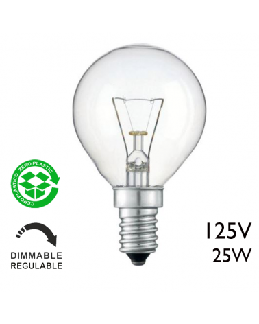 SYLVANIA round clear bulb 125V 25W E14 filament