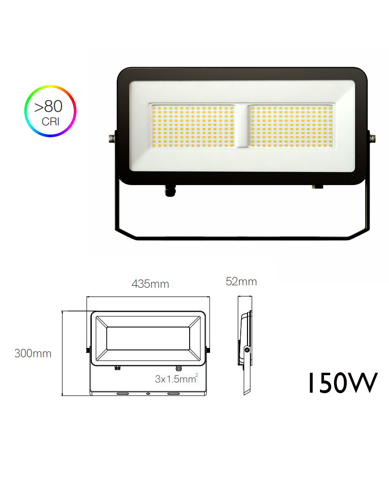 LED Industrial outdoor projector 43.5cm black aluminum 150W IP65