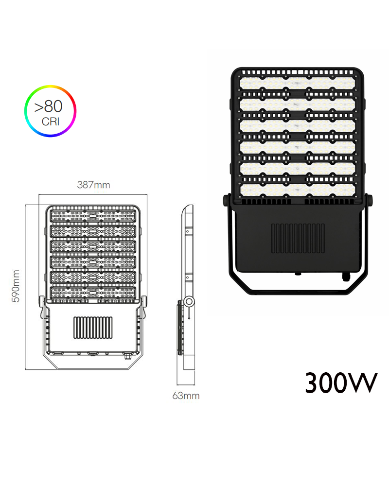 Proyector LED de exteriores industrial 38,7cm aluminio negro 300W IP65