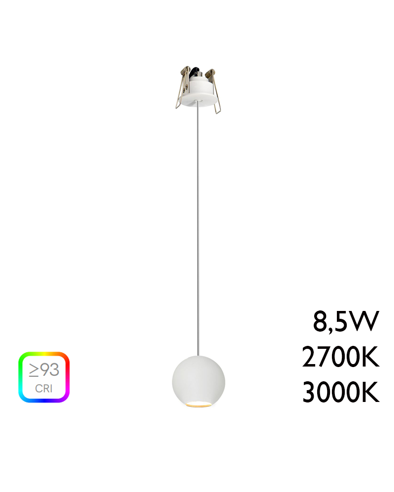 Lámpara de techo LED de aluminio blanco con florón de empotrar 8,5W