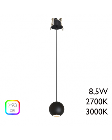 Lámpara de techo LED de aluminio negro con florón de empotrar 8,5W