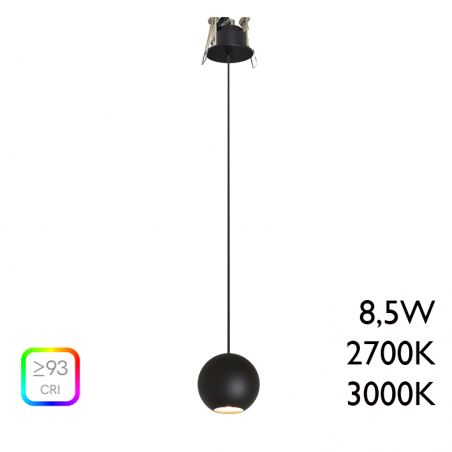 Lámpara de techo LED de aluminio negro con florón de empotrar 8,5W