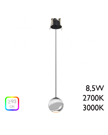 Lámpara de techo LED de aluminio cromo con florón de empotrar 8,5W
