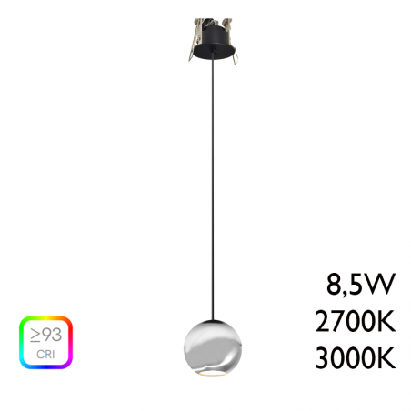 Lámpara de techo LED de aluminio cromo con florón de empotrar 8,5W