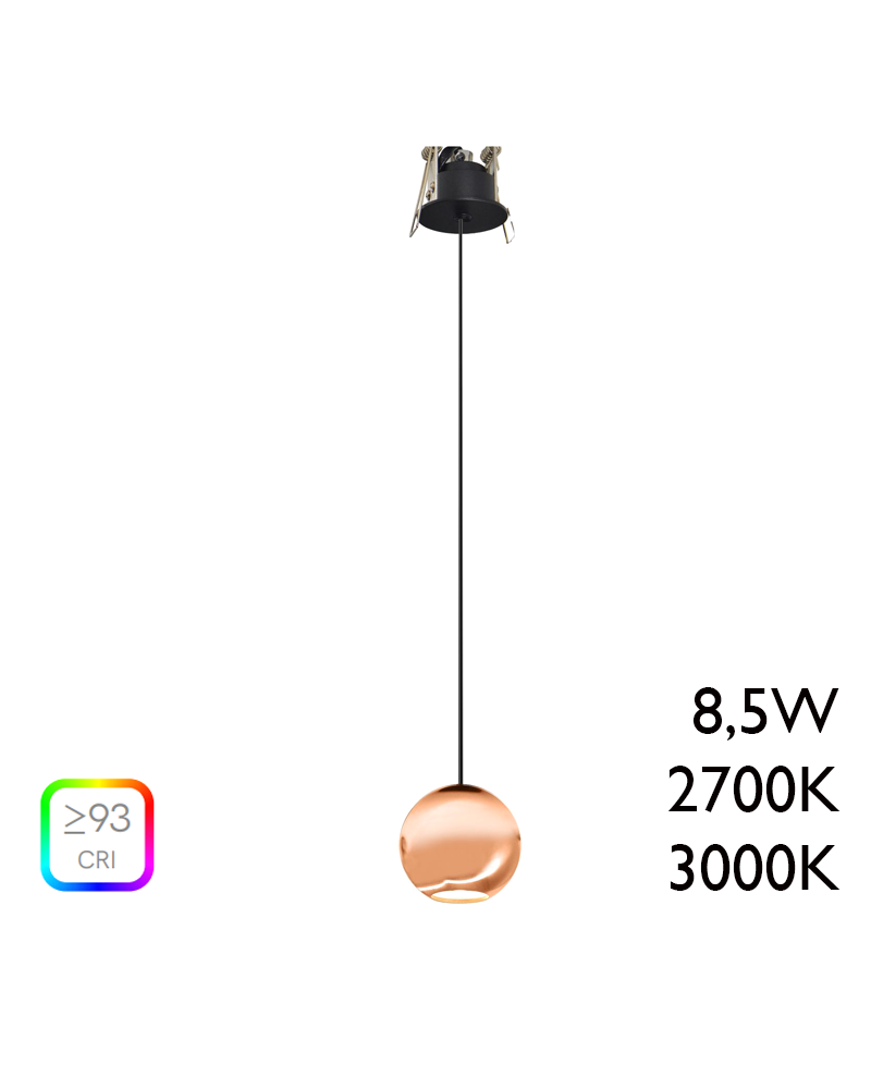 Lámpara de techo LED de aluminio bronce con florón de empotrar 8,5W