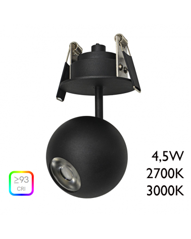 LED Spotlight 5cm black aluminum with recessed celing canopy 4.5W