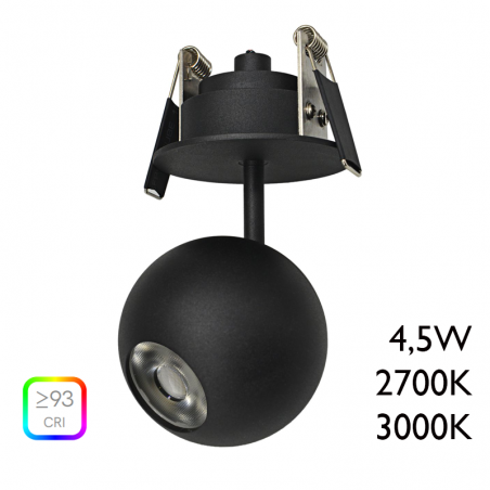 LED Spotlight 5cm black aluminum with recessed celing canopy 4.5W