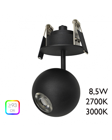 Foco LED de aluminio negro 7cm con florón de empotrar 8,5W