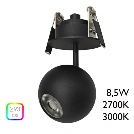 LED Spotlight 7cm black aluminum with recessed celing canopy 8.5W
