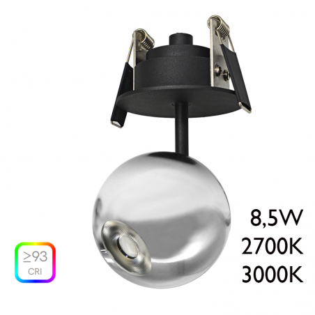 LED Spotlight 7cm chrome aluminum with recessed celing canopy 8.5W