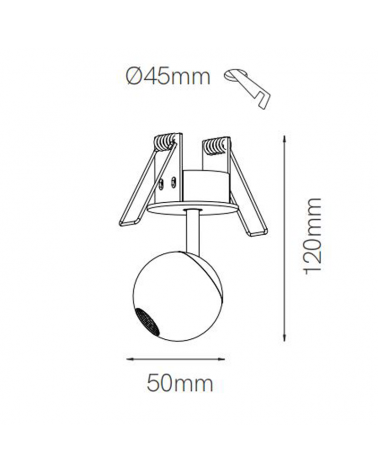 LED Spotlight 5cm black aluminum with recessed celing canopy 4.5W