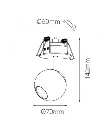 LED Spotlight 7cm chrome aluminum with recessed celing canopy 8.5W