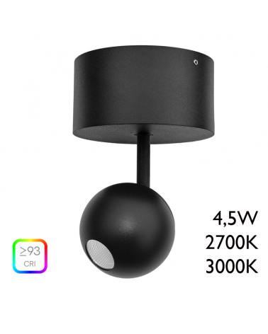 LED Spotlight 5cm black aluminum with surface ceiling canopy 4,5W