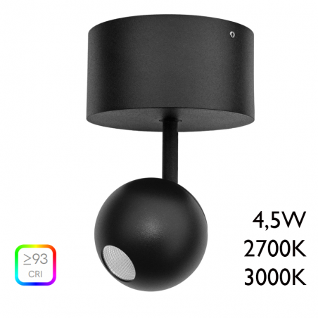 Foco LED de aluminio negro 5cm con florón de superficie 4,5W