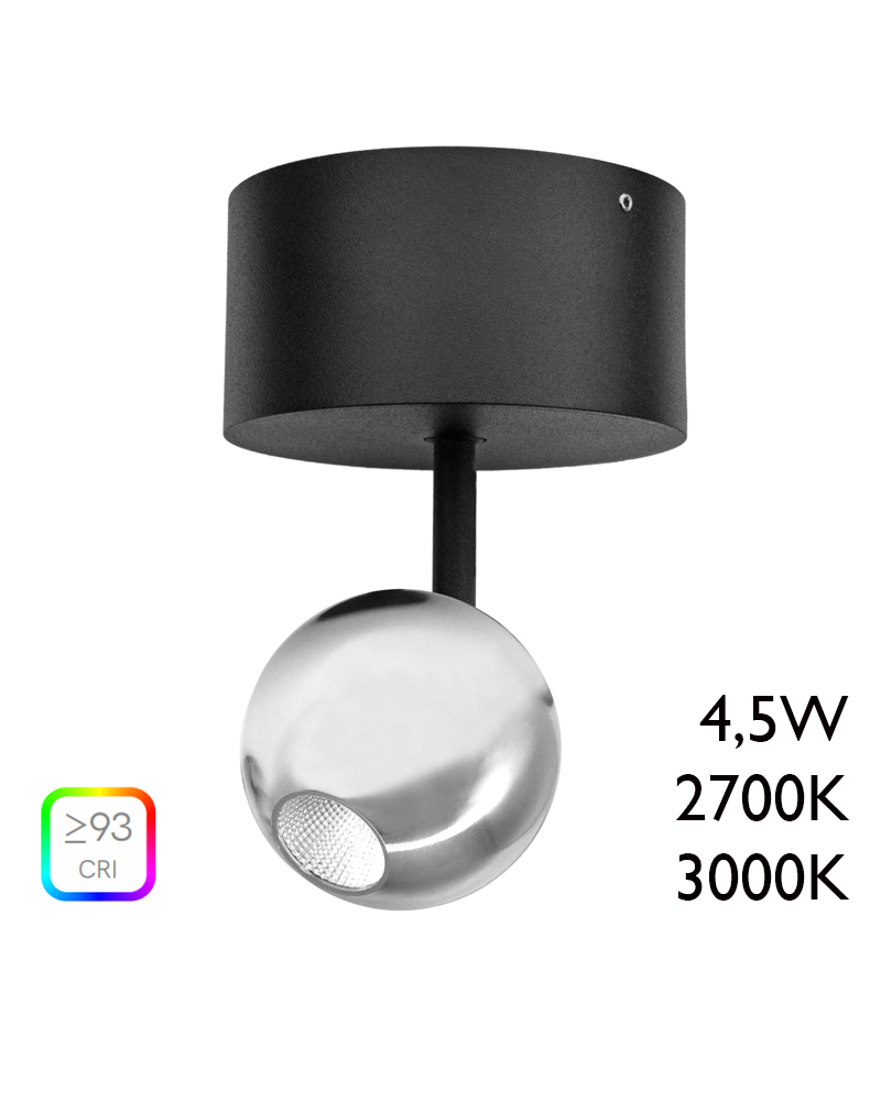 LED Spotlight 5cm chrome aluminum with surface ceiling canopy 4,5W