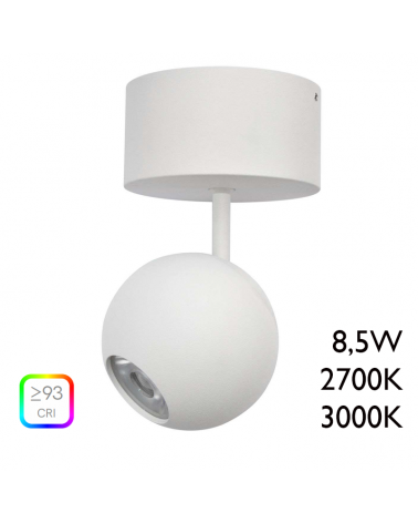 LED Spotlight 7cm white aluminum with surface ceiling canopy 8,5W