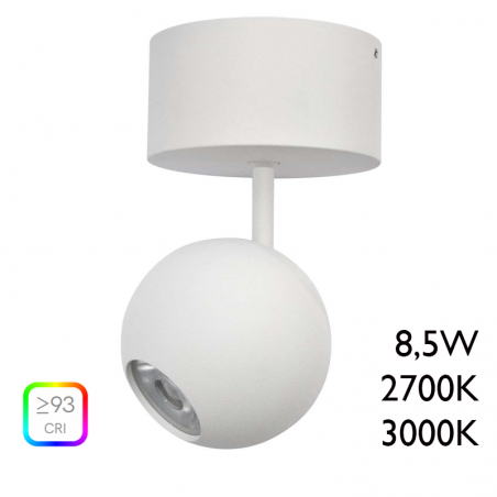 Foco LED de aluminio blanco 7cm con florón de superficie 8,5W
