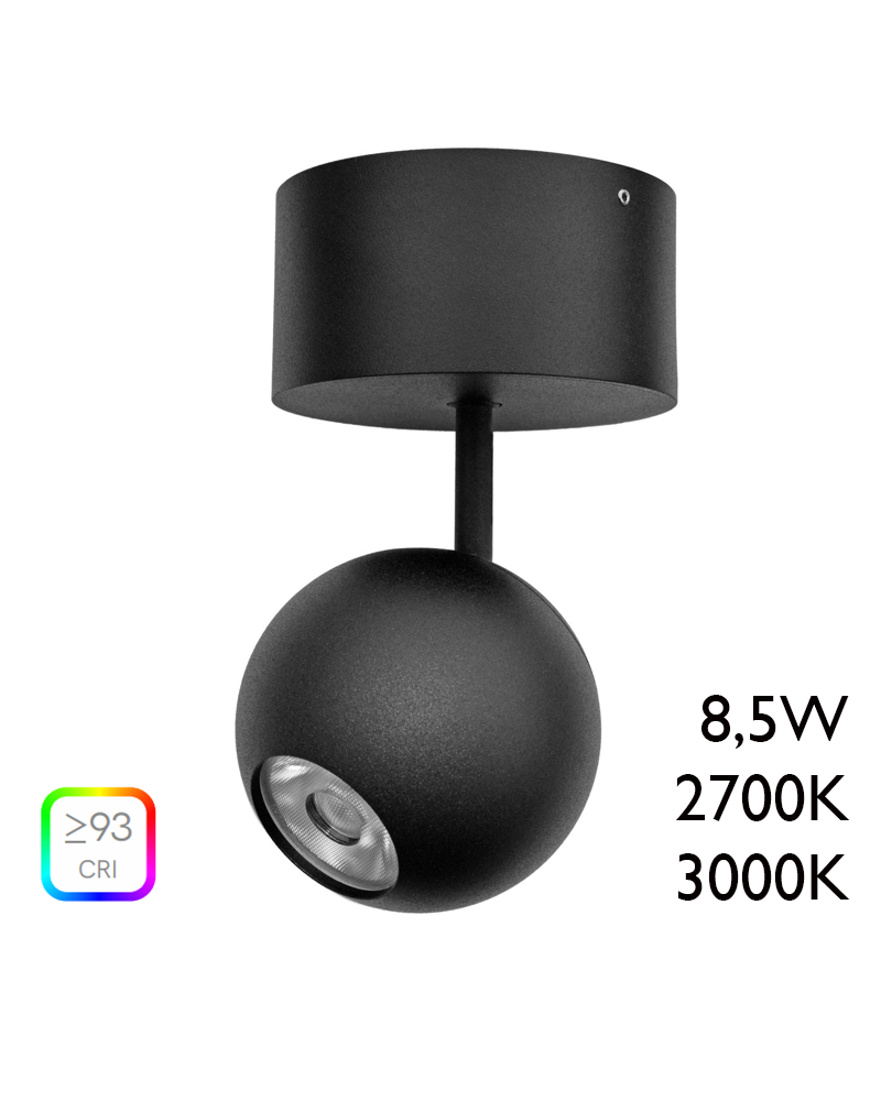 Foco LED de aluminio negro 7cm con florón de superficie 8,5W