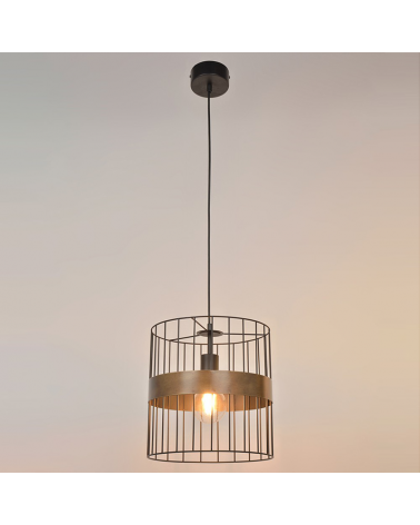 Lámpara de techo 28cm con varillas de metal negro y bronce 60W E27