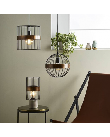 Spherical ceiling lamp 30cm with black and bronze metal rods 60W E27