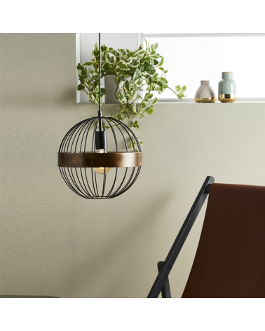Spherical ceiling lamp 30cm with black and bronze metal rods 60W E27