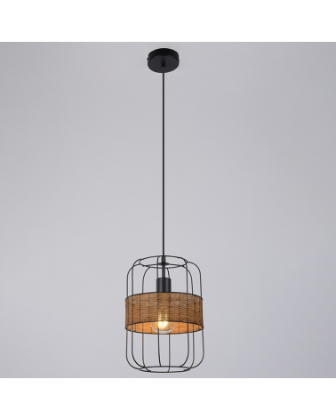 Cylindrical shape ceiling lamp 22cm of metal and rattan rods E27 60W