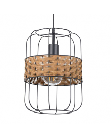 Cylindrical shape ceiling lamp 22cm of metal and rattan rods E27 60W