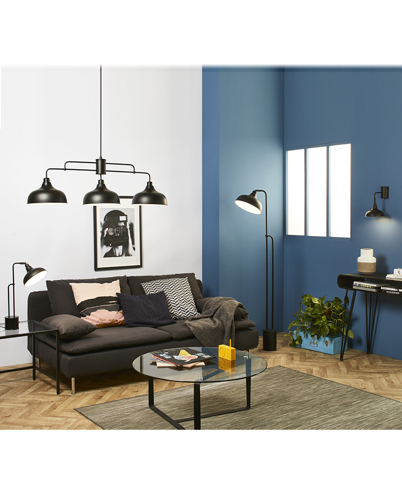 Lámpara de techo 112cm de metal con tres pantallas y regulable en altura E27 60W