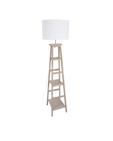 Floor lamp 162cm wooden structure with shelves cotton lampshade 60W E27