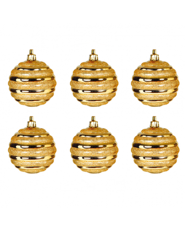 Blister 6 Bolas de Navidad decoradas color dorado ø6cm