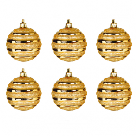 Blister 6 Bolas de Navidad decoradas color dorado ø6cm