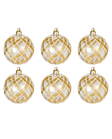 Blister 6 Christmas balls transparent golden color ø6cm
