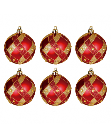 Blister 6 Christmas balls decorated red and gold ø6cm