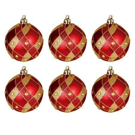 Blister 6 Christmas balls decorated red and gold ø6cm