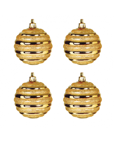 Blister 4 Christmas balls decorated gold color ø7cm