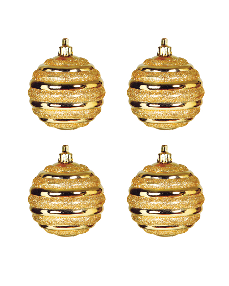 Blister 4 Bolas de Navidad decoradas color dorado ø7cm
