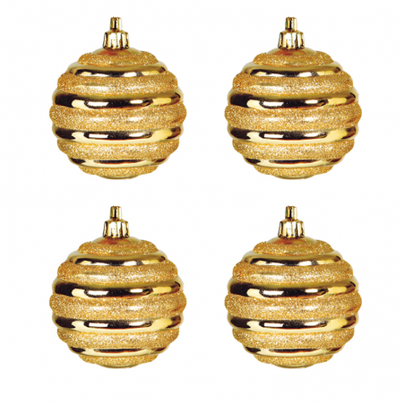Blister 4 Bolas de Navidad decoradas color dorado ø7cm